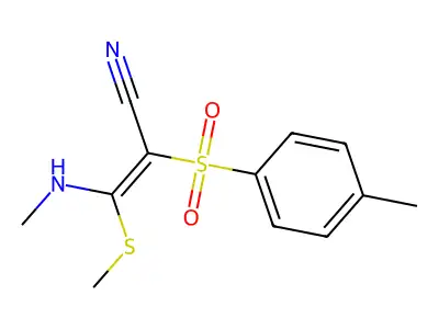 3-(Methylamino)-2-(4-methylphenyl)sulfonyl-3-methylsulfanylprop-2-enenitrile structure