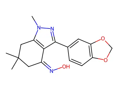3-(1,3-Benzodioxol-5-yl)-1,6,6-trimethyl-5,7-dihydroindazol-4-one oxime structure