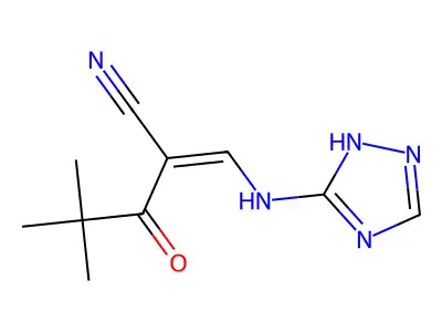 4,4-dimethyl-3-oxo-2-[(1H-1,2,4-triazol-5-ylamino)methylene]pentanenitrile structure