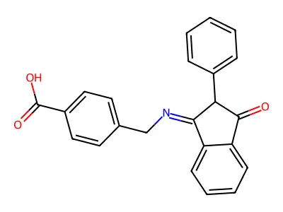 4-({[(1Z)-3-oxo-2-phenyl-2,3-dihydro-1H-inden-1-ylidene]amino}methyl)benzoic acid structure