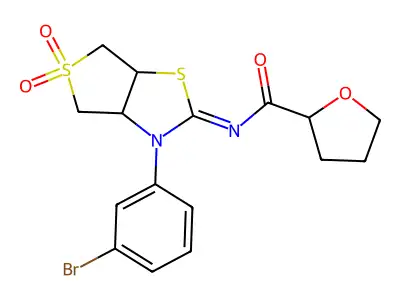 N-[(2Z)-3-(3-bromophenyl)-5,5-dioxidotetrahydrothieno[3,4-d][1,3]thiazol-2(3H)-ylidene]tetrahydrofuran-2-carboxamide structure