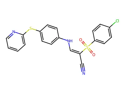 2-((4-Chlorophenyl)sulfonyl)-3-((4-(2-pyridylthio)phenyl)amino)prop-2-enenitrile structure