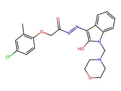 N-(aza(1-(morpholin-4-ylmethyl)-2-oxoindolin-3-ylidene)methyl)-2-(4-chloro-2-methylphenoxy)ethanamide structure