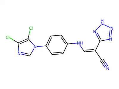 3-[4-(4,5-dichloroimidazol-1-yl)anilino]-2-(2H-tetrazol-5-yl)prop-2-enenitrile structure