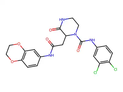 N-(3,4-dichlorophenyl)-2-[2-(2,3-dihydro-1,4-benzodioxin-6-ylamino)-2-oxoethyl]-3-oxopiperazine-1-carboxamide structure