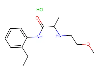 Propionanilide, 2'-ethyl-2-(2-methoxyethylamino)-, hydrochloride structure
