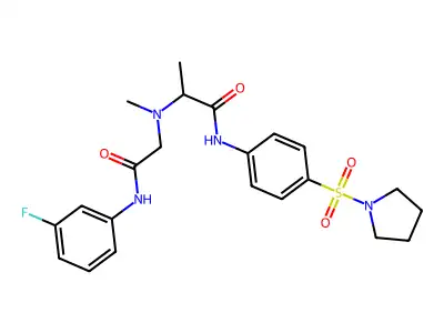 2-[[2-(3-fluoroanilino)-2-oxoethyl]-methylamino]-N-(4-pyrrolidin-1-ylsulfonylphenyl)propanamide structure
