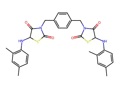 2,4-Thiazolidinedione, 3,3'-[(1,4-phenylene)bis(methylene)]bis[5-[(2,4-dimethylphenyl)amino]- structure