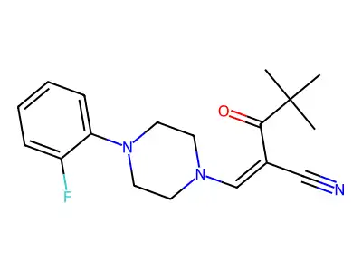 (Z)-2-(2,2-dimethylpropanoyl)-3-[4-(2-fluorophenyl)piperazino]-2-propenenitrile structure