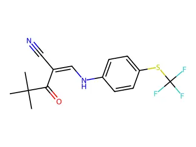 2-(2,2-DIMETHYLPROPANOYL)-3-((4-(TRIFLUOROMETHYLTHIO)PHENYL)AMINO)PROP-2-ENENITRILE structure