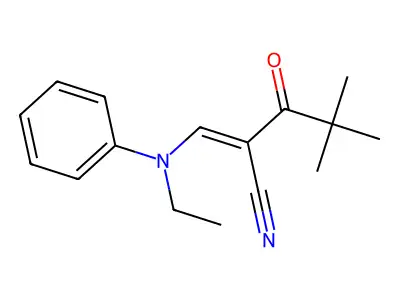 2-{[Ethyl(phenyl)amino]methylidene}-4,4-dimethyl-3-oxopentanenitrile structure