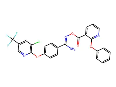 2-amino-1-aza-2-(4-(3-chloro-5-(trifluoromethyl)(2-pyridyloxy))phenyl)vinyl2-phenoxypyridine-3-carboxylate structure