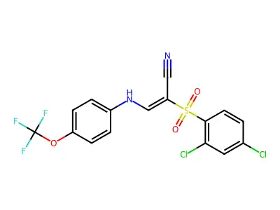 2-(2,4-Dichlorophenyl)sulfonyl-3-[4-(trifluoromethoxy)anilino]prop-2-enenitrile structure