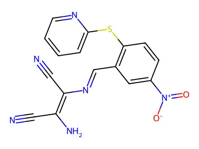 2-amino-1-(1-aza-2-(5-nitro-2-(2-pyridylthio)phenyl)vinyl)ethene-1,2-dicarbonitrile structure