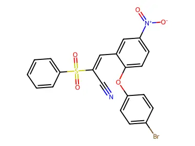 2-(Benzenesulfonyl)-3-[2-(4-bromophenoxy)-5-nitro-phenyl]prop-2-enenitrile structure