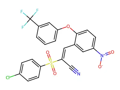 2-(4-chlorophenyl)sulfonyl-3-[5-nitro-2-[3-(trifluoromethyl)phenoxy]phenyl]prop-2-enenitrile structure