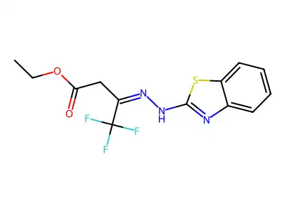 Ethyl 4-aza-4-(benzothiazol-2-ylamino)-3-(trifluoromethyl)but-3-enoate structure