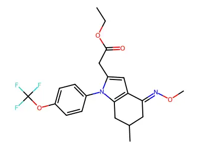 Ethyl 2-[4-methoxyimino-6-methyl-1-[4-(trifluoromethoxy)phenyl]-6,7-dihydro-5H-indol-2-yl]acetate structure