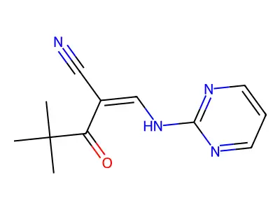 4,4-Dimethyl-3-oxo-2-[(pyrimidin-2-ylamino)methylene]pentanenitrile structure