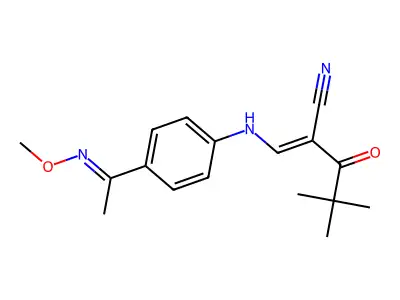 3-((4-(2-aza-2-methoxy-1-methylvinyl)phenyl)amino)-2-(2,2-dimethylpropanoyl)prop-2-enenitrile structure