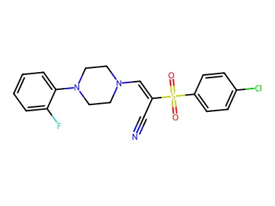 2-(4-Chlorophenyl)sulfonyl-3-[4-(2-fluorophenyl)piperazin-1-yl]prop-2-enenitrile structure