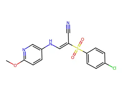 2-((4-Chlorophenyl)sulfonyl)-3-((6-methoxy(3-pyridyl))amino)prop-2-enenitrile structure