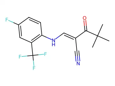 (E)-2-(2,2-dimethylpropanoyl)-3-[4-fluoro-2-(trifluoromethyl)anilino]-2-propenenitrile structure