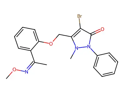 3-((2-(2-aza-2-methoxy-1-methylvinyl)phenoxy)methyl)-4-bromo-2-methyl-1-phenyl-3-pyrazolin-5-one structure