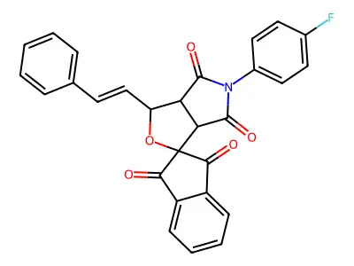 5-(4-fluorophenyl)-3-[(E)-2-phenylethenyl]-3a,6a-dihydrospiro[furo[3,4-c]pyrrole-1,2'-indene]-1',3',4,6(3H,5H)-tetrone structure