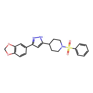 1-(benzenesulfonyl)-4-[3-(1,3-benzodioxol-5-yl)-1H-pyrazol-5-yl]piperidine structure