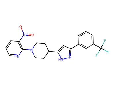 1-(3-nitro-2-pyridinyl)-4-{5-[3-(trifluoromethyl)phenyl]-1H-pyrazol-3-yl}piperidine structure