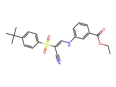 Ethyl 3-[[2-(4-tert-butylphenyl)sulfonyl-2-cyano-vinyl]amino]benzoate structure