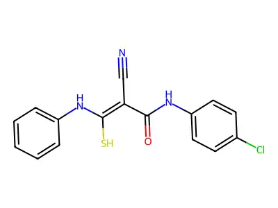 3-anilino-N-(4-chlorophenyl)-2-cyano-3-sulfanylprop-2-enamide structure