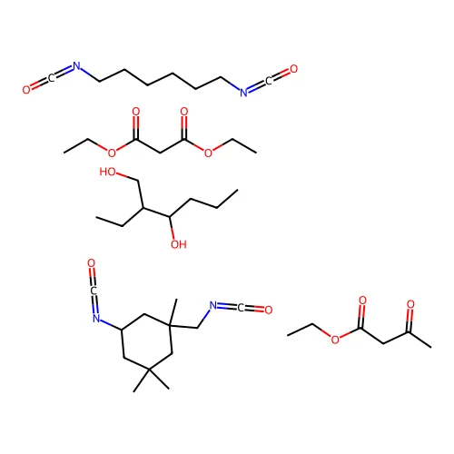 diethyl propanedioate;1,6-diisocyanatohexane;2-ethylhexane-1,3-diol;ethyl 3-oxobutanoate;5-isocyanato-1-(isocyanatomethyl)-1,3,3-trimethylcyclohexane structure