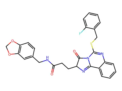 N-[(2H-1,3-benzodioxol-5-yl)methyl]-3-(5-{[(2-fluorophenyl)methyl]sulfanyl}-3-oxo-2H,3H-imidazo[1,2-c]quinazolin-2-yl)propanamide structure