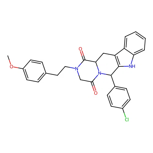 6-(4-chlorophenyl)-2-(4-methoxyphenethyl)-2,3,12,12a-tetrahydropyrazino[1',2':1,6]pyrido[3,4-b]indole-1,4(6H,7H)-dione structure