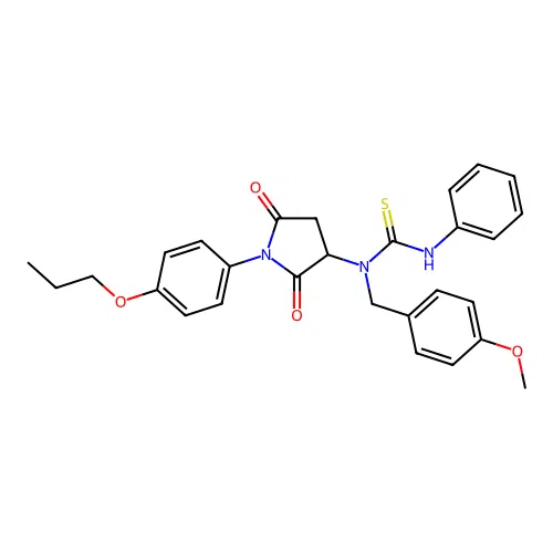 1-(2,5-dioxo-1-(4-propoxyphenyl)pyrrolidin-3-yl)-1-(4-methoxybenzyl)-3-phenylthiourea structure