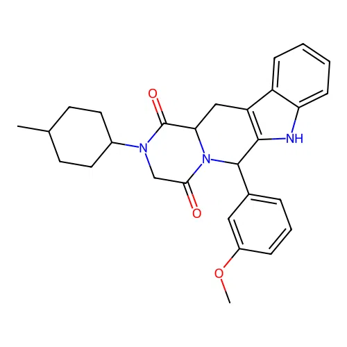 6-(3-methoxyphenyl)-2-(4-methylcyclohexyl)-2,3,12,12a-tetrahydropyrazino[1',2':1,6]pyrido[3,4-b]indole-1,4(6H,7H)-dione structure