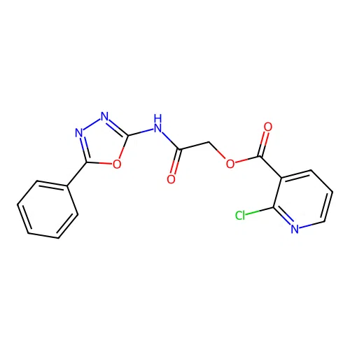 [2-oxo-2-[(5-phenyl-1,3,4-oxadiazol-2-yl)amino]ethyl] 2-chloropyridine-3-carboxylate structure