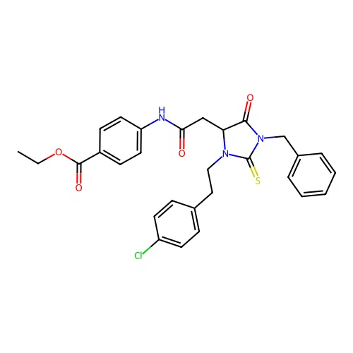 ETHYL 4-({2-[1-BENZYL-3-(4-CHLOROPHENETHYL)-5-OXO-2-THIOXO-4-IMIDAZOLIDINYL]ACETYL}AMINO)BENZOATE structure