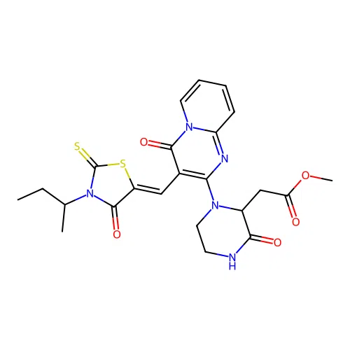(Z)-methyl 2-(1-(3-((3-(sec-butyl)-4-oxo-2-thioxothiazolidin-5-ylidene)methyl)-4-oxo-4H-pyrido[1,2-a]pyrimidin-2-yl)-3-oxopiperazin-2-yl)acetate structure
