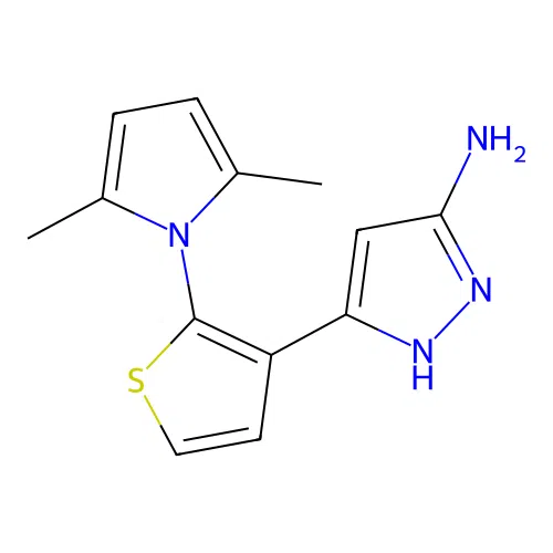 3-[2-(2,5-dimethyl-1H-pyrrol-1-yl)-3-thienyl]-1H-pyrazol-5-amine structure