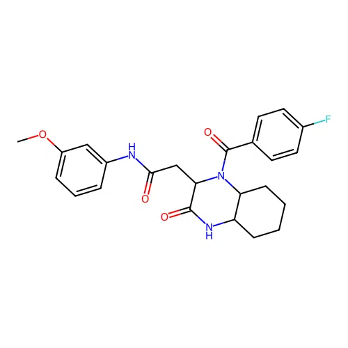 2-(1-(4-fluorobenzoyl)-3-oxodecahydroquinoxalin-2-yl)-N-(3-methoxyphenyl)acetamide structure