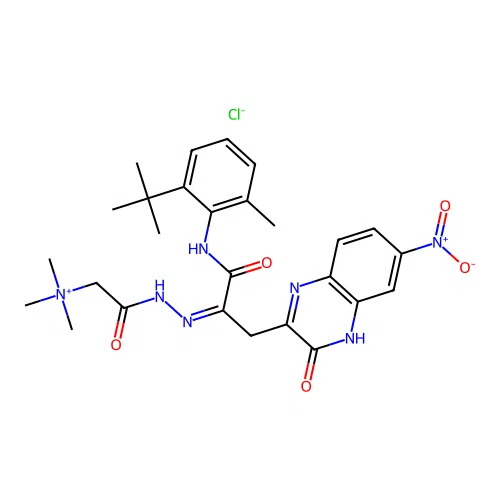 [2-[2-[1-(2-tert-butyl-6-methylanilino)-3-(6-nitro-3-oxo-4H-quinoxalin-2-yl)-1-oxopropan-2-ylidene]hydrazinyl]-2-oxoethyl]-trimethylazanium;chloride structure
