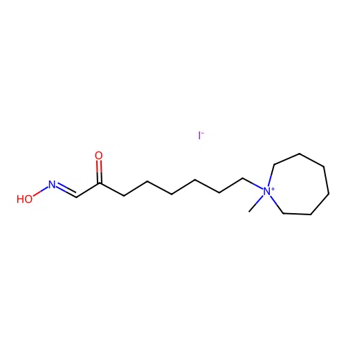 1-[(8E)-8-(Hydroxyimino)-7-oxooctyl]-1-methylazepan-1-ium iodide structure