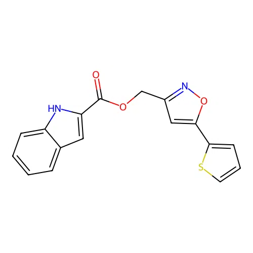 (5-(thiophen-2-yl)isoxazol-3-yl)methyl 1H-indole-2-carboxylate structure