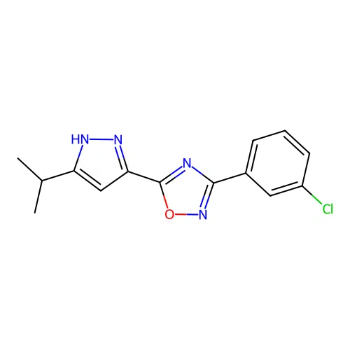 3-(3-chlorophenyl)-5-(3-isopropyl-1H-pyrazol-5-yl)-1,2,4-oxadiazole structure