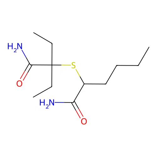2-(3-Carbamoylpentan-3-ylsulfanyl)hexanamide structure