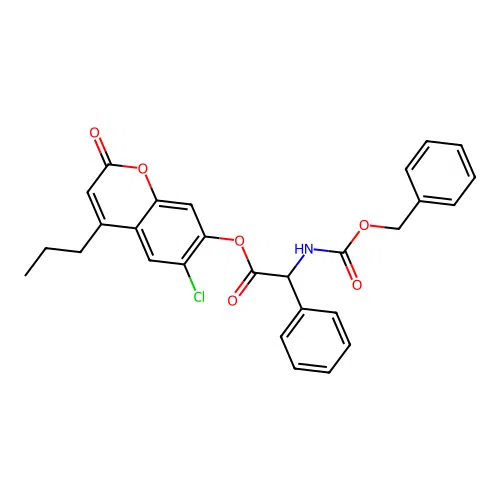 6-chloro-2-oxo-4-propyl-2H-chromen-7-yl 2-(((benzyloxy)carbonyl)amino)-2-phenylacetate structure