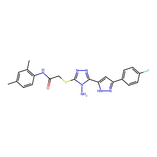 2-((4-amino-5-(3-(4-fluorophenyl)-1H-pyrazol-5-yl)-4H-1,2,4-triazol-3-yl)thio)-N-(2,4-dimethylphenyl)acetamide structure